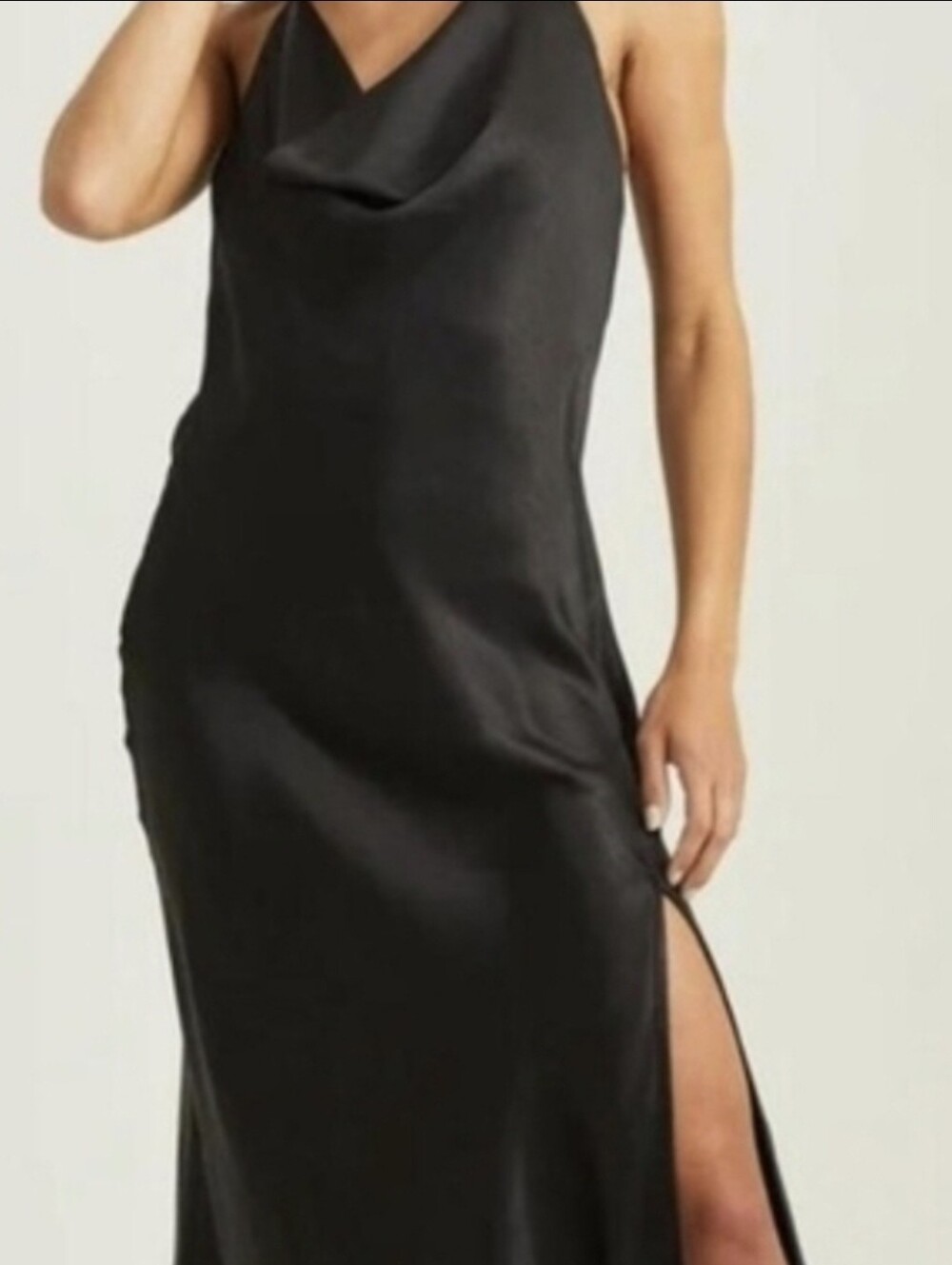 Altar’d State Black Satin Halter Maxi Dress Size M Formal Wedding Guest Slit